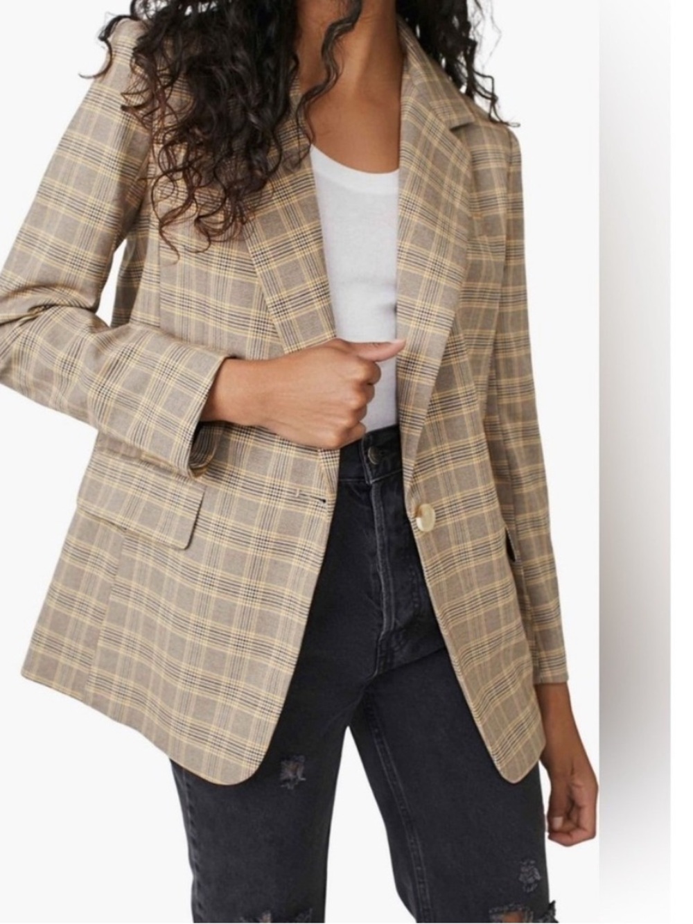 Free People Plaid Blazer in Winter Wheat Size M